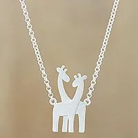 Sterling silver pendant necklace, 'Giraffe Love' - Sterling Silver Giraffe Pendant Necklace from Thailand