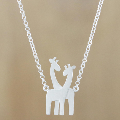 Sterling silver pendant necklace, Giraffe Love