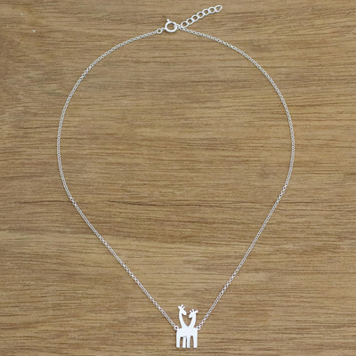 Sterling silver pendant necklace, 'Giraffe Love' - Sterling Silver Giraffe Pendant Necklace from Thailand