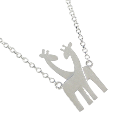Sterling silver pendant necklace, 'Giraffe Love' - Sterling Silver Giraffe Pendant Necklace from Thailand