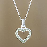 Peridot pendant necklace, 'Happy Heart in Love'