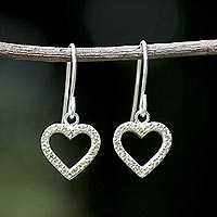 Peridot dangle earrings, 'Happy Hearts in Love'