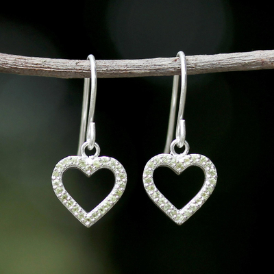 Peridot dangle earrings, Happy Hearts in Love