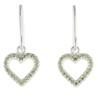 Peridot and Sterling Silver Heart Earrings from Thailand