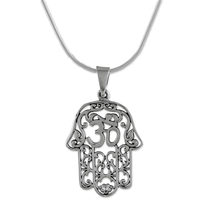 Sterling Silver Om Hamsa Pendant Necklace from Thailand
