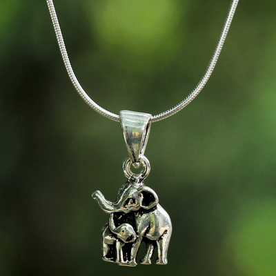 Sterling silver pendant necklace, 'Learning Elephant' - Sterling Silver Elephant Pendant Necklace from Thailand