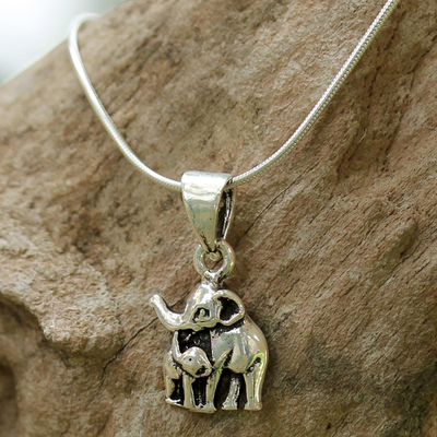 Sterling silver pendant necklace, 'Learning Elephant' - Sterling Silver Elephant Pendant Necklace from Thailand