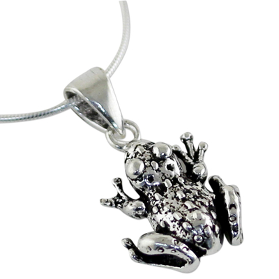Sterling silver pendant necklace, 'Spotted Frog' - Sterling Silver Frog Pendant Necklace from Thailand