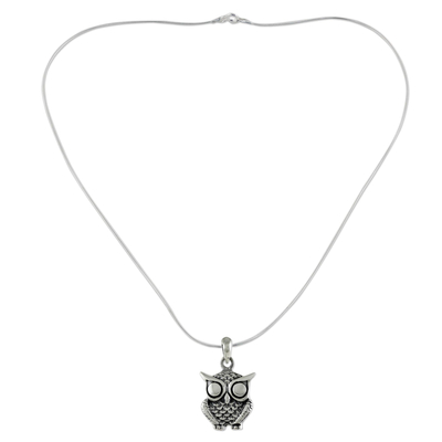 Sterling Silver Owl Pendant Necklace from Thailand