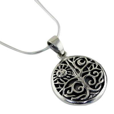 Sterling silver pendant necklace, 'Tree by Day and Night' - Sterling Silver Tree Pendant Necklace from Thailand