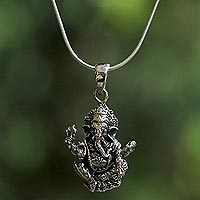 Sterling silver pendant necklace, 'Beneficent Ganesha'