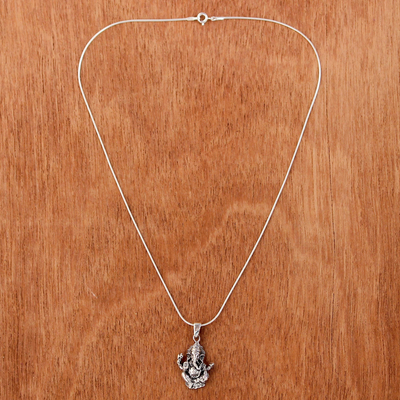 Sterling silver pendant necklace, 'Beneficent Ganesha' - Sterling Silver Ganesha Pendant Necklace from Thailand