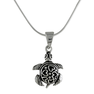 Sterling silver pendant necklace, 'Loving Turtle' - Sterling Silver Turtle Pendant Necklace from Thailand