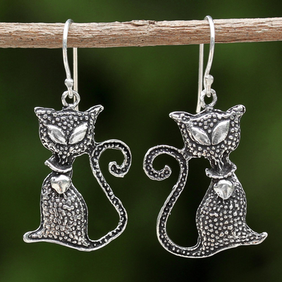 Sterling silver dangle earrings, Witchs Cat