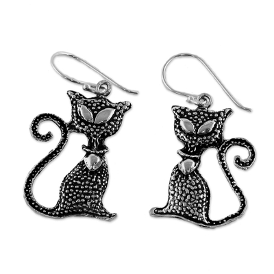 Pendientes colgantes de plata de ley - Pendientes colgantes de gato de plata esterlina de Tailandia