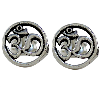 Sterling Silver Circular Om Stud Earrings from Thailand
