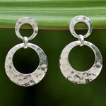 Sterling silver dangle earrings, 'Modern Duo' - Sterling Silver Double Circle Dangle Earrings from Thailand