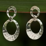 Sterling silver dangle earrings, 'Modern Duo' - Sterling Silver Double Circle Dangle Earrings from Thailand
