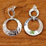 Sterling silver dangle earrings, 'Modern Duo' - Sterling Silver Double Circle Dangle Earrings from Thailand
