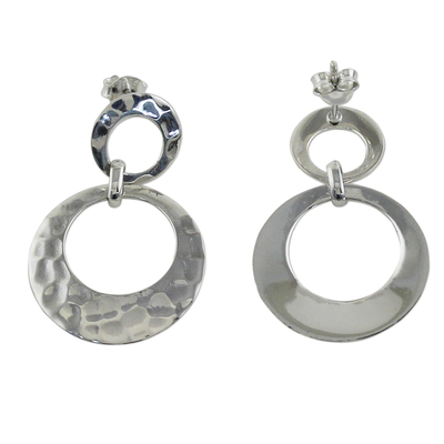 Sterling silver dangle earrings, 'Modern Duo' - Sterling Silver Double Circle Dangle Earrings from Thailand