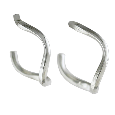 Sterling silver half-hoop earrings, 'Shining Twist' - Sterling Silver Half-Hoop Earrings from Thailand