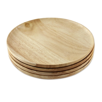 Platos pequeños de madera, (juego de 4) - 4 platos de madera artesanales tallados a mano en Tailandia