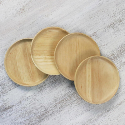 Wood dessert plates, 'Sweet Party' (set of 4) - Four Rubberwood Dessert or Party Plates from Thailand