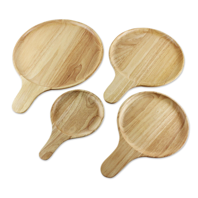 Wood serving plates, 'Nature's Lollipops' (set of 4) - 4 Artisan Crafted Wood Plates Hand Carved in Thailand