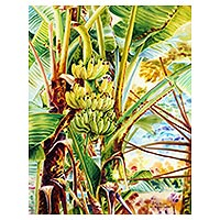 'Thai Banana' - Signed Watercolor Realist Painting of Banana Trees