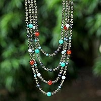 Beaded Gem Necklace with Cultured Pearls,'Changing Seasons'