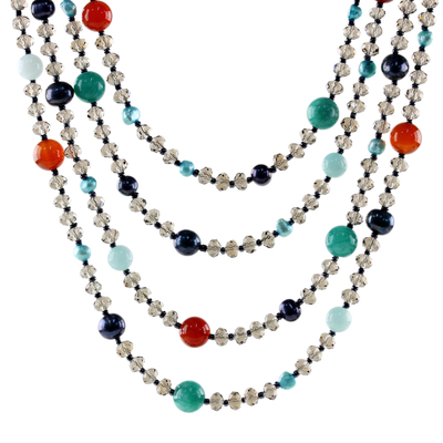 Halskette aus Edelsteinperlen - Perlen-Edelstein-Halskette mit Zuchtperlen