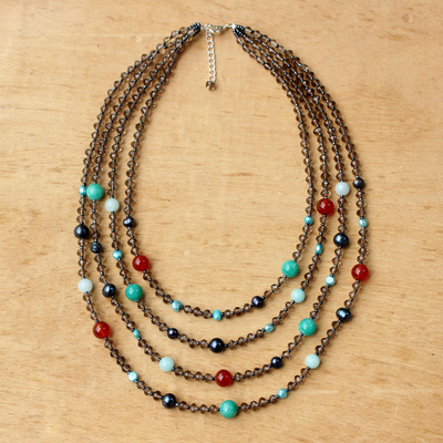 Halskette aus Edelsteinperlen - Perlen-Edelstein-Halskette mit Zuchtperlen