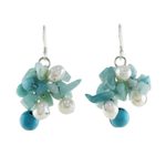 Quartz and cultured pearl earrings, 'Phuket Beach' - Beaded Cultured Pearl and Blue Quartz Earrings