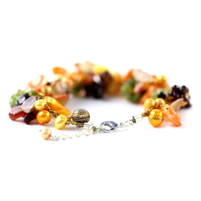 Multi-gemstone beaded bracelet, 'Fruits of Summer' - Colorful Beaded gemstone and Cultured Pearl Bracelet