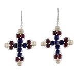 Lapis lazuli and garnet dangle earrings, 'Cross of Hope' - Garnet and Lapis Lazuli Cross Earrings from Thailand