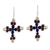 Lapis lazuli and garnet dangle earrings, 'Cross of Hope' - Garnet and Lapis Lazuli Cross Earrings from Thailand thumbail