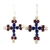 Lapis lazuli and garnet dangle earrings, 'Cross of Hope' - Garnet and Lapis Lazuli Cross Earrings from Thailand