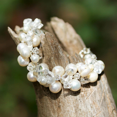 Cultured pearl beaded bracelet, 'Pure Snow' - Bracelet with White Cultured Freshwater Pearls