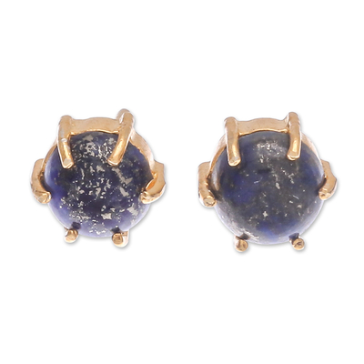 Gold plated lapis lazuli stud earrings, 'Thai Buds in Blue' - Gold Plated Lapis Lazuli Stud Earrings from Thailand