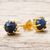 Gold plated lapis lazuli stud earrings, 'Thai Buds in Blue' - Gold Plated Lapis Lazuli Stud Earrings from Thailand (image 2b) thumbail