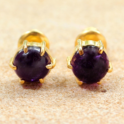 Gold plated amethyst stud earrings, 'Thai Buds' - Gold Plated Amethyst Stud Earrings from Thailand