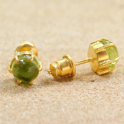 Gold plated peridot stud earrings, 'Thai Buds' - Gold Plated Peridot Stud Earrings from Thailand