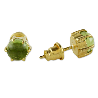 Gold plated peridot stud earrings, 'Thai Buds' - Gold Plated Peridot Stud Earrings from Thailand