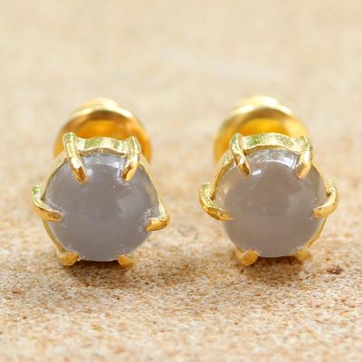Gold Plated Moonstone Stud Earrings From Thailand Thai Buds Novica Gold Plated Moonstone Stud Earrings Thai Buds