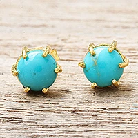 Gold plated sterling silver stud earrings, 'Thai Buds'