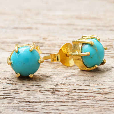 Gold plated sterling silver stud earrings, 'Thai Buds' - Gold Plated Sterling Silver Stud Earrings from Thailand
