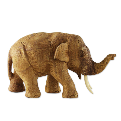 Escultura de madera de teca - Escultura de madera de teca rústica tailandesa tallada a mano de un elefante