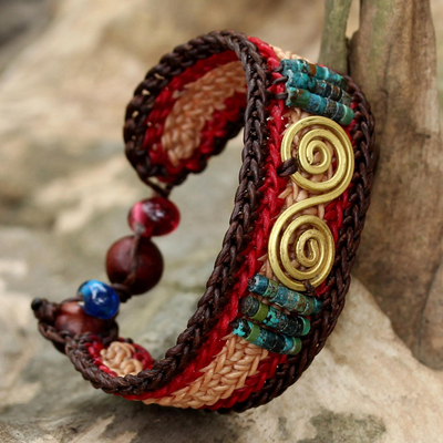 Brass pendant wristband bracelet, Siam Spirals