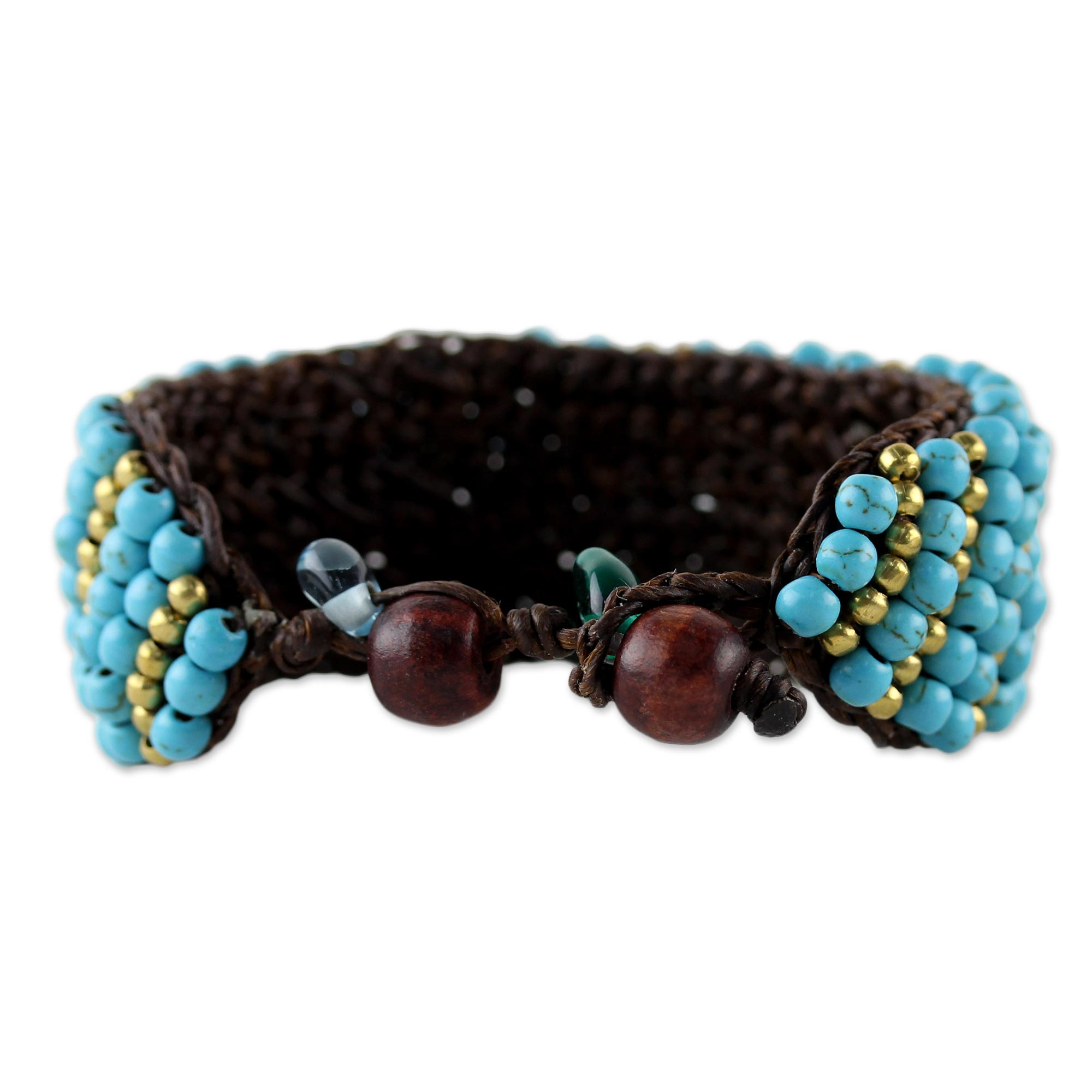 Calcite and Brass Beaded Wristband Bracelet from Thailand - Thai Smile ...