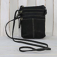 Small leather sling, 'Handy Companion' - Handcrafted Small Leather Sling Handbag from Thailand